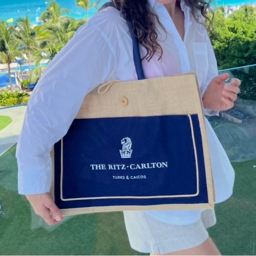 Ritz-Carlton Navy and Tan Tote Bag Turks and Caicos